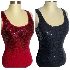 Express Sequined Tank Top Set of 2 Womens Size XS Grey Red Ribbed